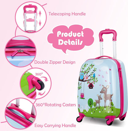 2 Pieces Kids Luggage Set with 4 Casters & Retractable Handle