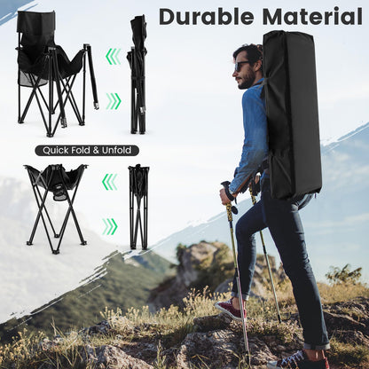 Portable Lawn Chairs & Side Table with 2 Cup Holders Storage Pockets