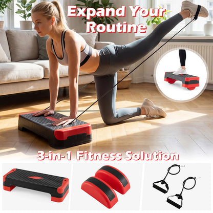 3-in-1 Aerobic Step Platform Set, 300 KG Adjustable Workout Stepper with 2 Stackable Risers