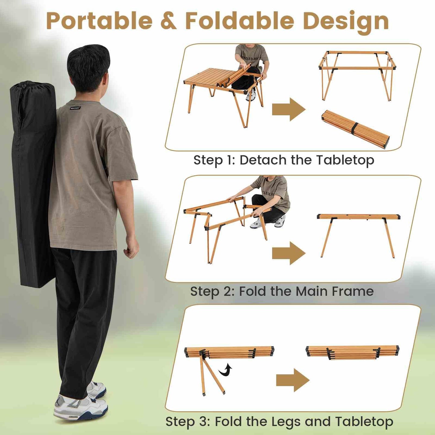Folding Camping Table w/Storage Bag and Waterproof Desktop 80kg Load Capacity