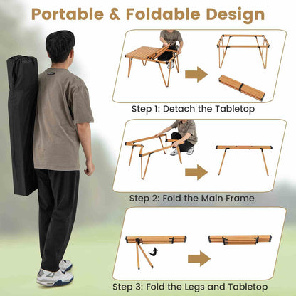 Folding Camping Table w/Storage Bag and Waterproof Desktop 80kg Load Capacity