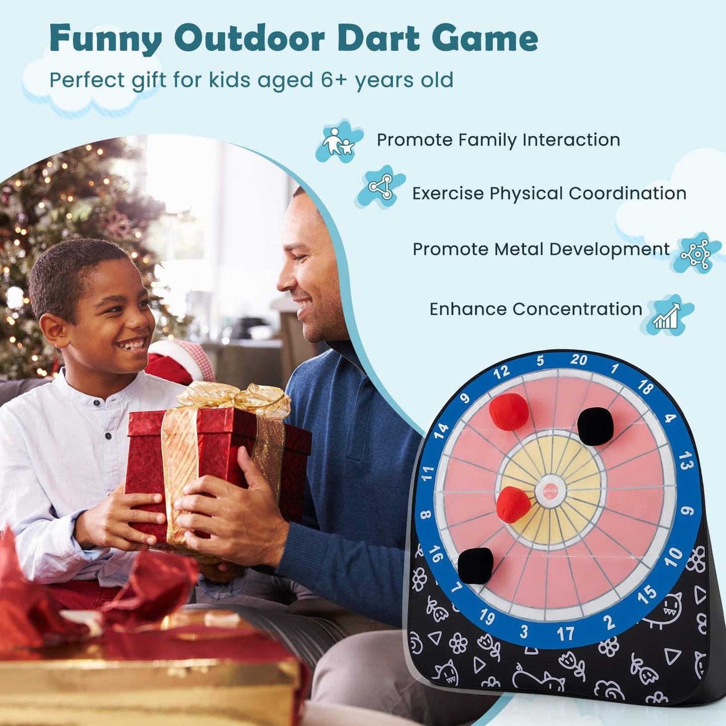 Foldable & Portable Dartboard with 4 Kick Balls Carrying Bag for Kids