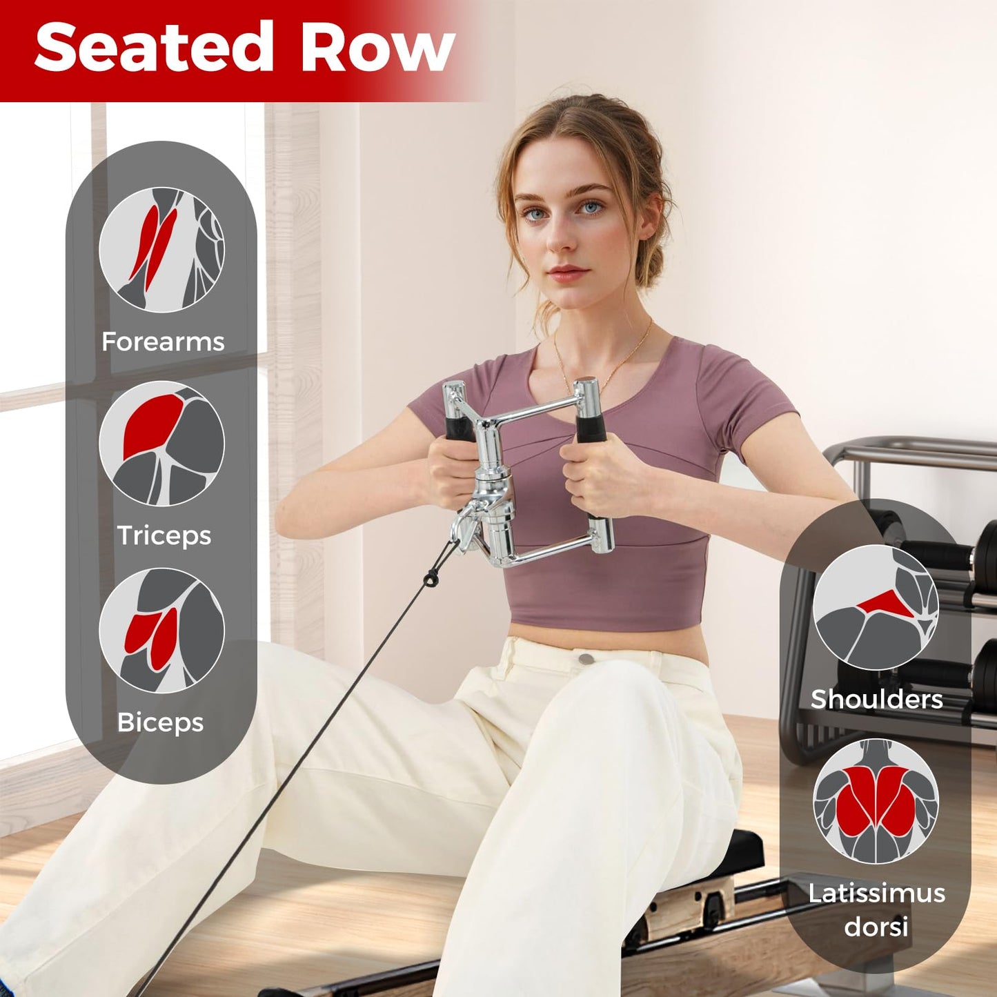 LAT Pulldown Attachments incl. V-Shaped Press Down Handle, Straight Bar, Tricep Rope & Double D Handle
