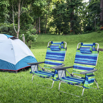 2-Pack Folding Backpack Beach Chair 5-Position Outdoor Reclining Chairs with Pillow