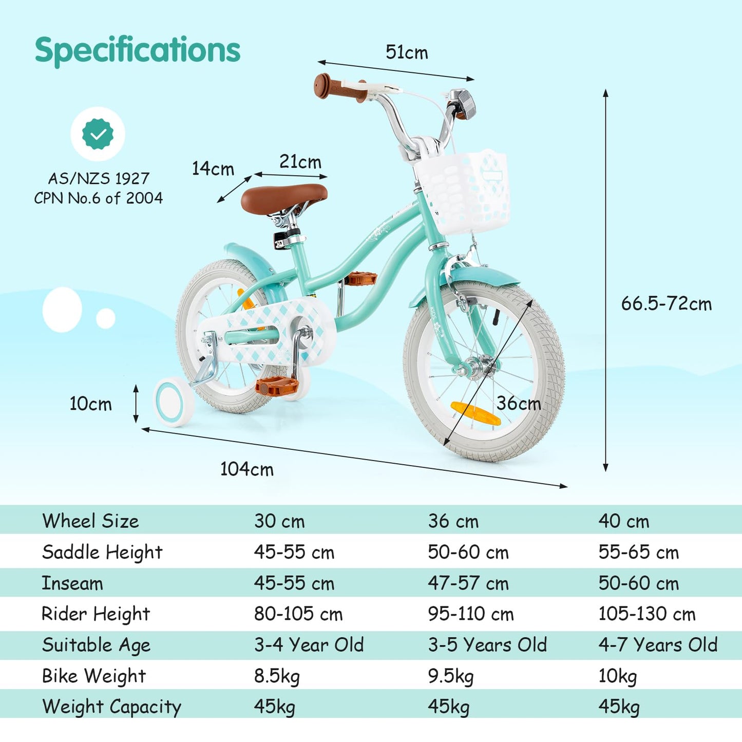 Kids Bike with Front Handbrake and Rear Coaster Brake for 3-4/3-5/4-7/4-8 Years Old