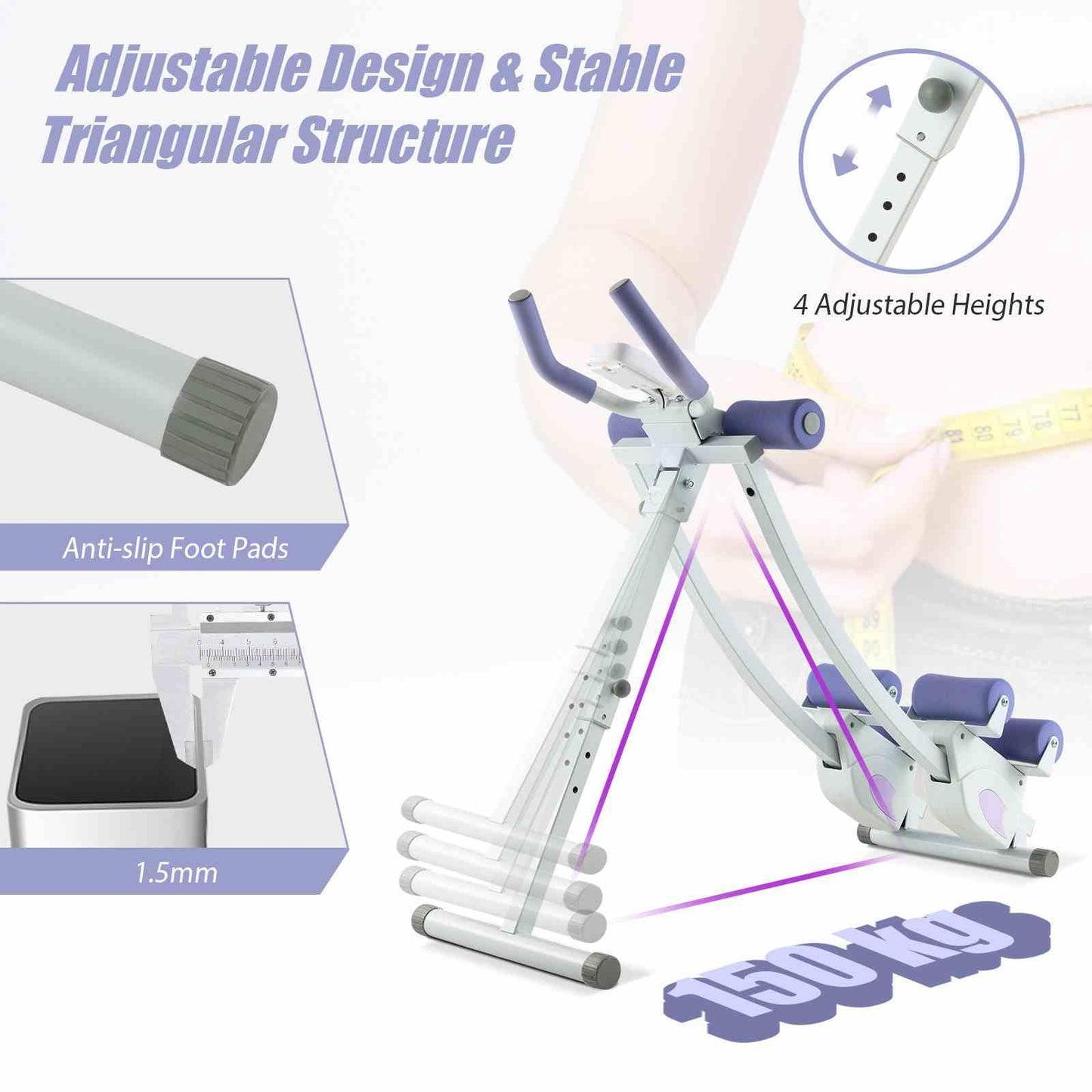 Foldable Core & Abdominal Workout Trainer with 4 Adjustable Heights