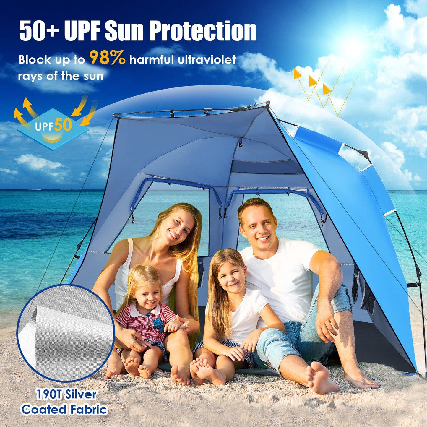 Instant Pop-up Beach Tent for 3-4 Persons Windproof Sunshade Canopy Cabana