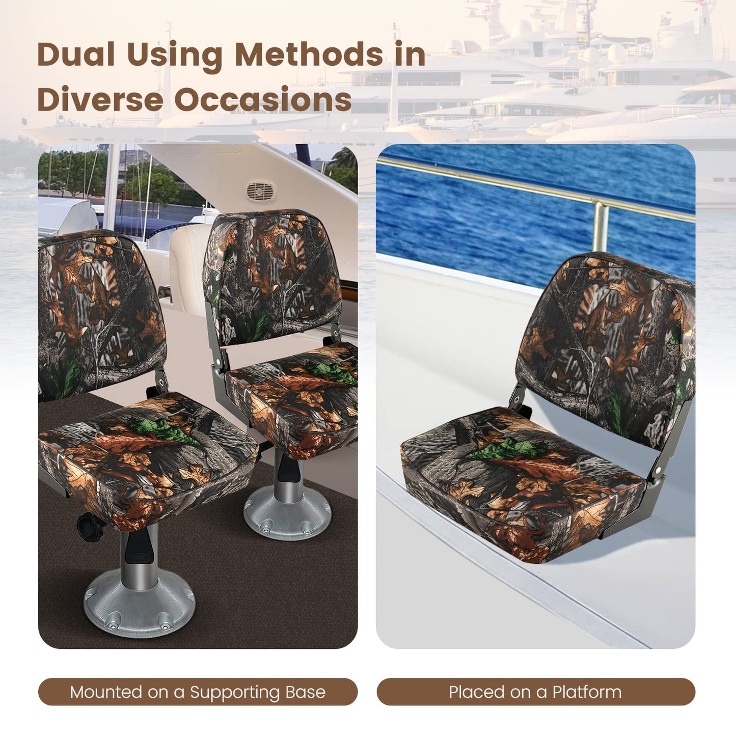 2-Piece Low Back Boat Seat Set for Most Support Bases