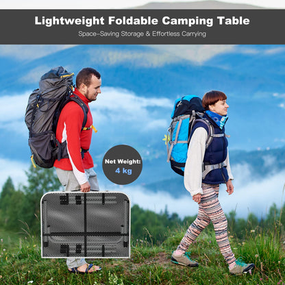 4-Position Adjustable Folding Camping Table With Rust Resistant Iron Mesh Top