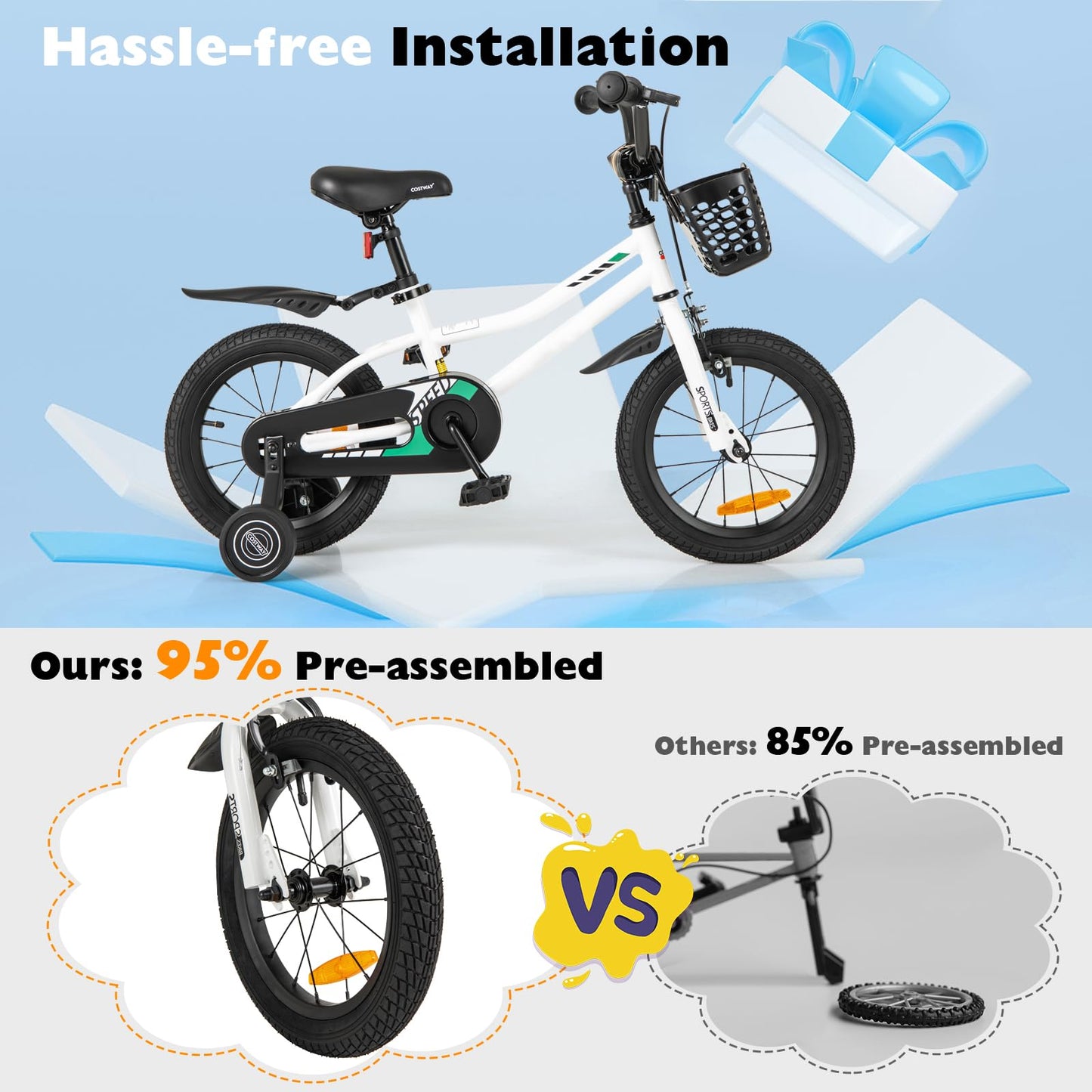14 16 18 Inch Kids Bike with Training Wheels for Girls Boys