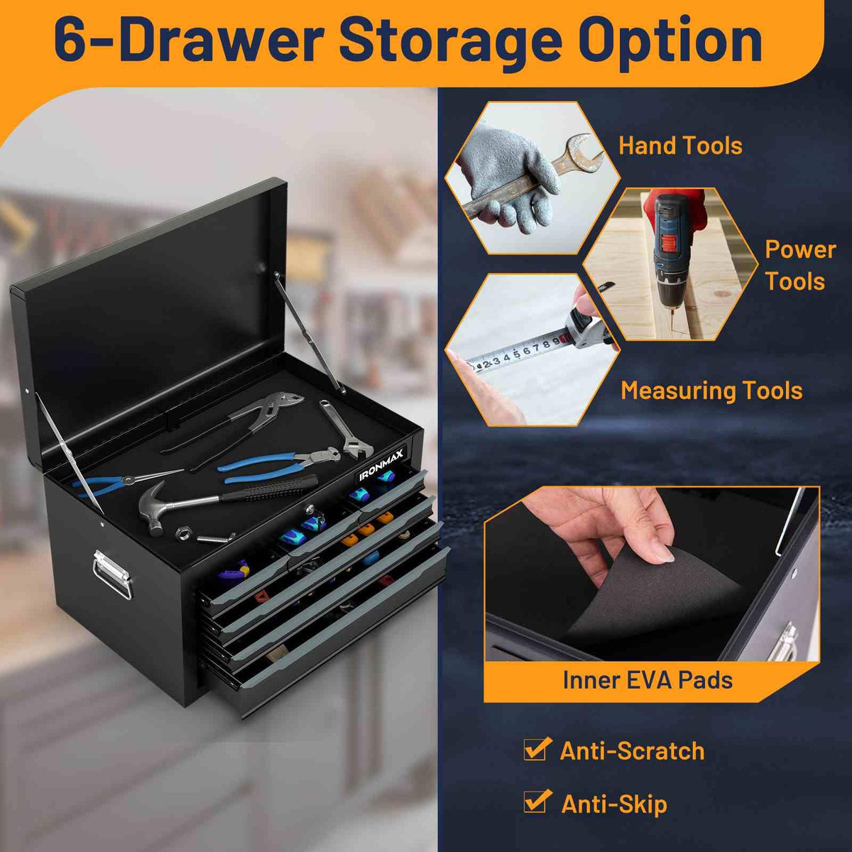 60 cm Tool Chest Case with 6 Drawers and Top Storage