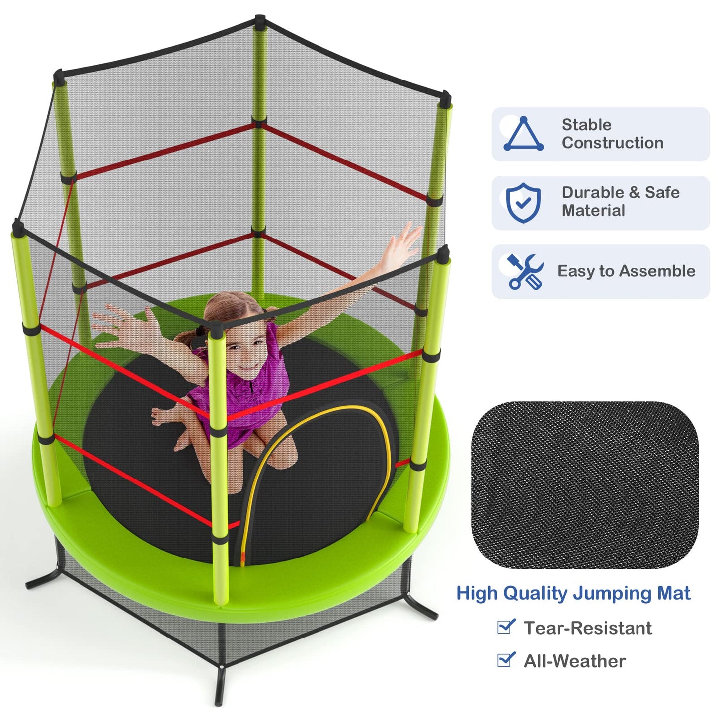5.3FT Mini Kids Trampoline with 135kg Load Capacity & Enclosure Net