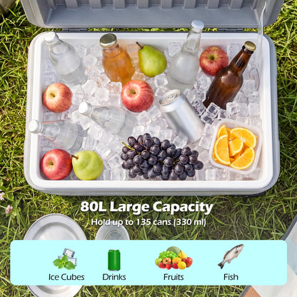 80L Portable Wheeled Ice Cooler, All-Weather HDPE Ice Chest