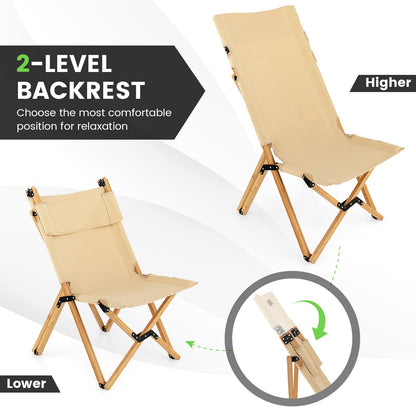 Outdoor Bamboo Chair with 2-Level Adjustable Backrest No Assembly Required