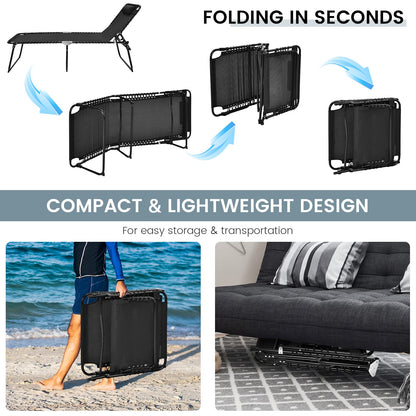 Beach Lounge Chair, X-Large Folding Chaise Lounger with Detachable Pillow