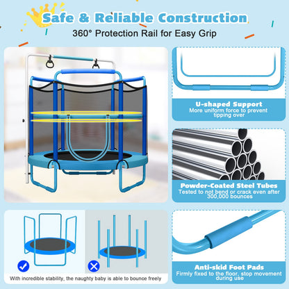 60" Trampoline for Kids with Ring and Horizontal Bar for 3-7 Ages
