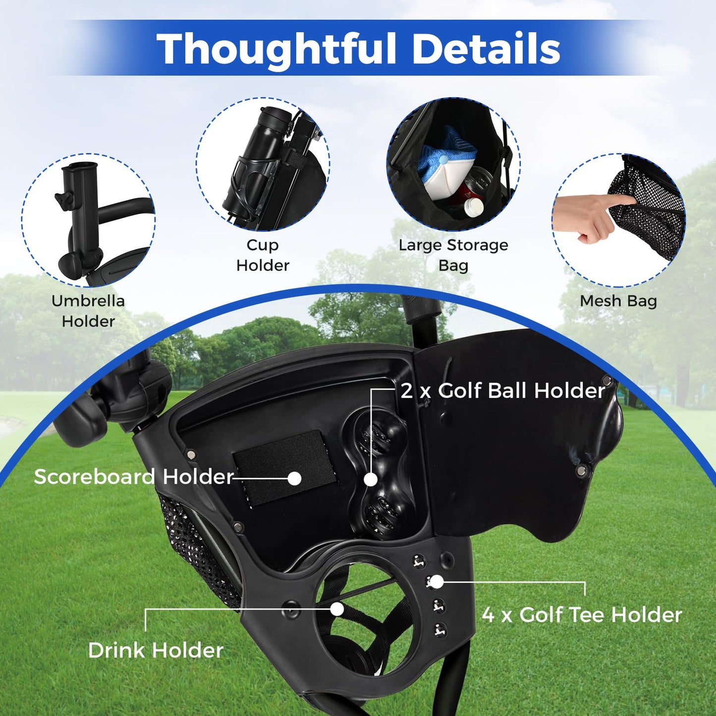 Golf Push Pull Cart Lightweight 3 Wheels Golf Push Cart
