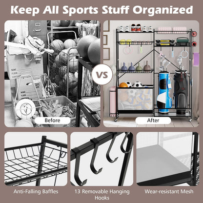 Sports Equipment Organizer for Garage Metal Ball Storage Rack