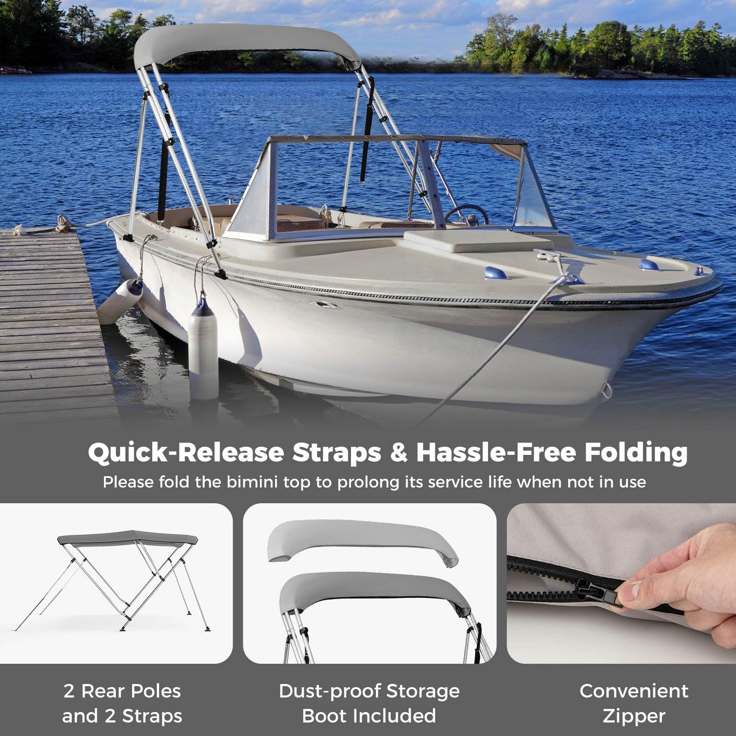 Boat Bimini Top with Heavy- Duty Aluminum Support Frame(183 x 170-182 x 117 cm (L x W x H))