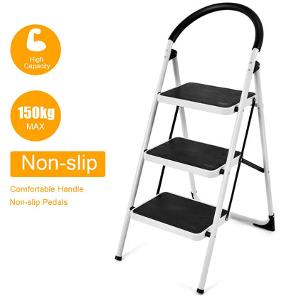 Folding 2/3 Steps Iron Stepladder with Platform and Handrail