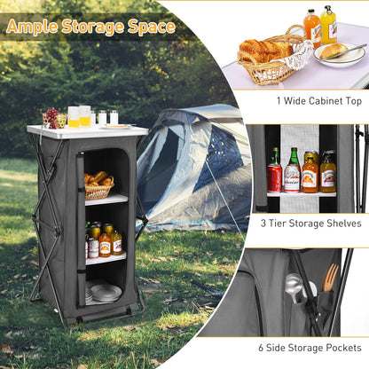 2 Size Folding Pop-Up Cupboard Compact & Portable Camping Storage Cabinet