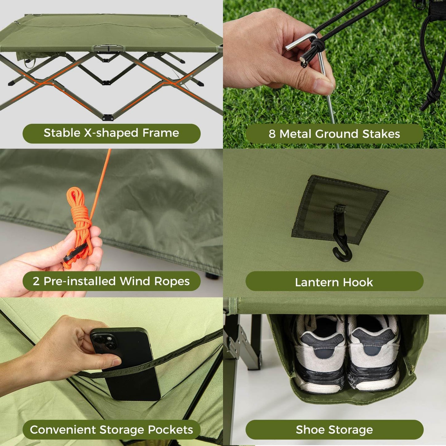 2-Person Foldable Outdoor Off-Ground Camping Combo for Adults w/Pop-up Tent Shelter