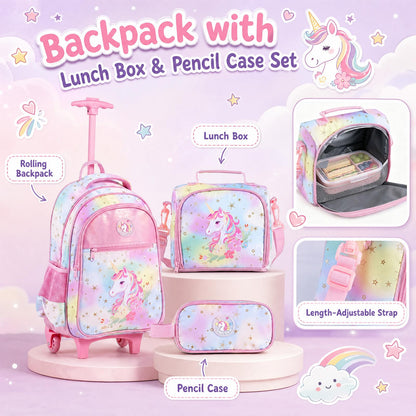 Wheeled Backpack with Lunch Box and Pencil Case
