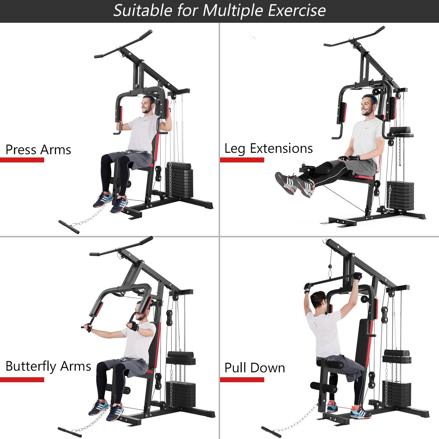 Multifunction Home Gym Station Indoor Strength Training Fitness Machine w/45 kg Weight Stack