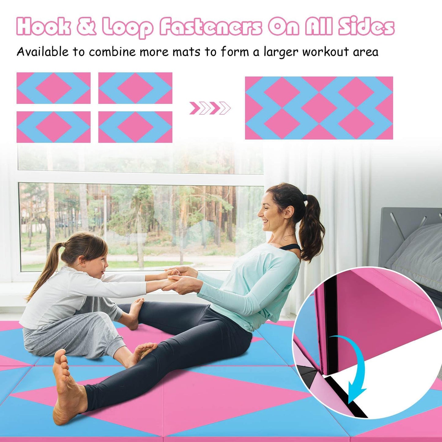 240 x 117 x 5 cm Gymnastics Mat with Carrying Handles & Hook and Loop Fasteners