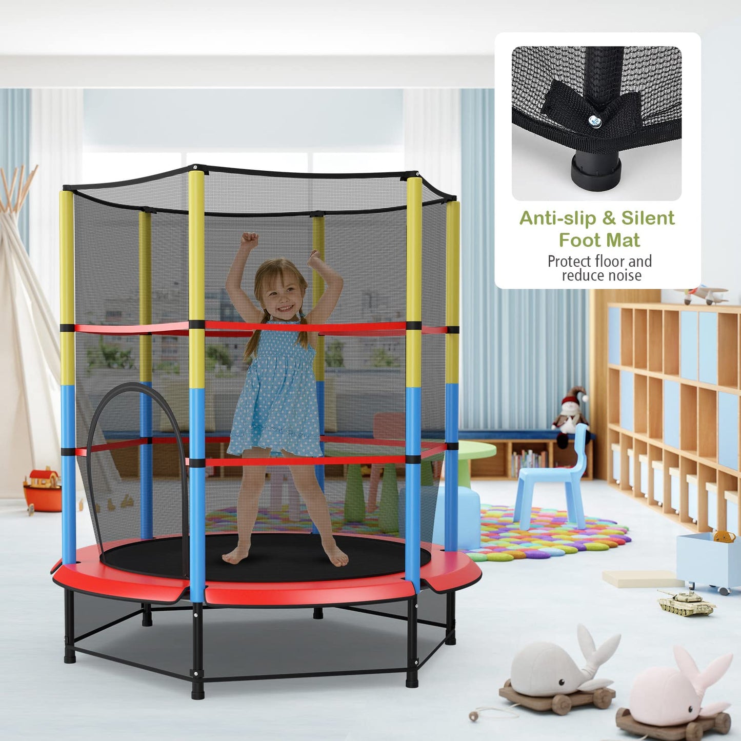 55" Kids Trampoline with Safety Enclosure Net for Boys & Girls Age 3-6
