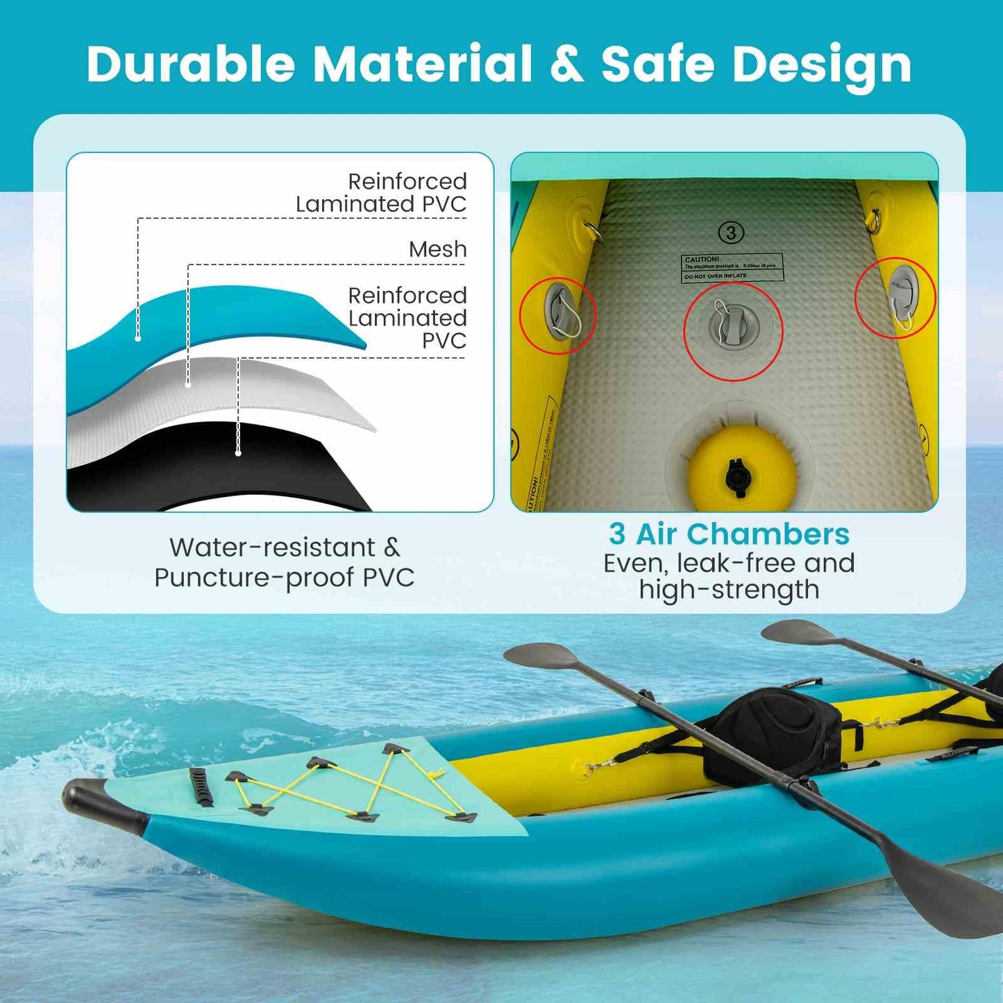 2-Person Kayak with Aluminium Oars EVA Padded Seat
