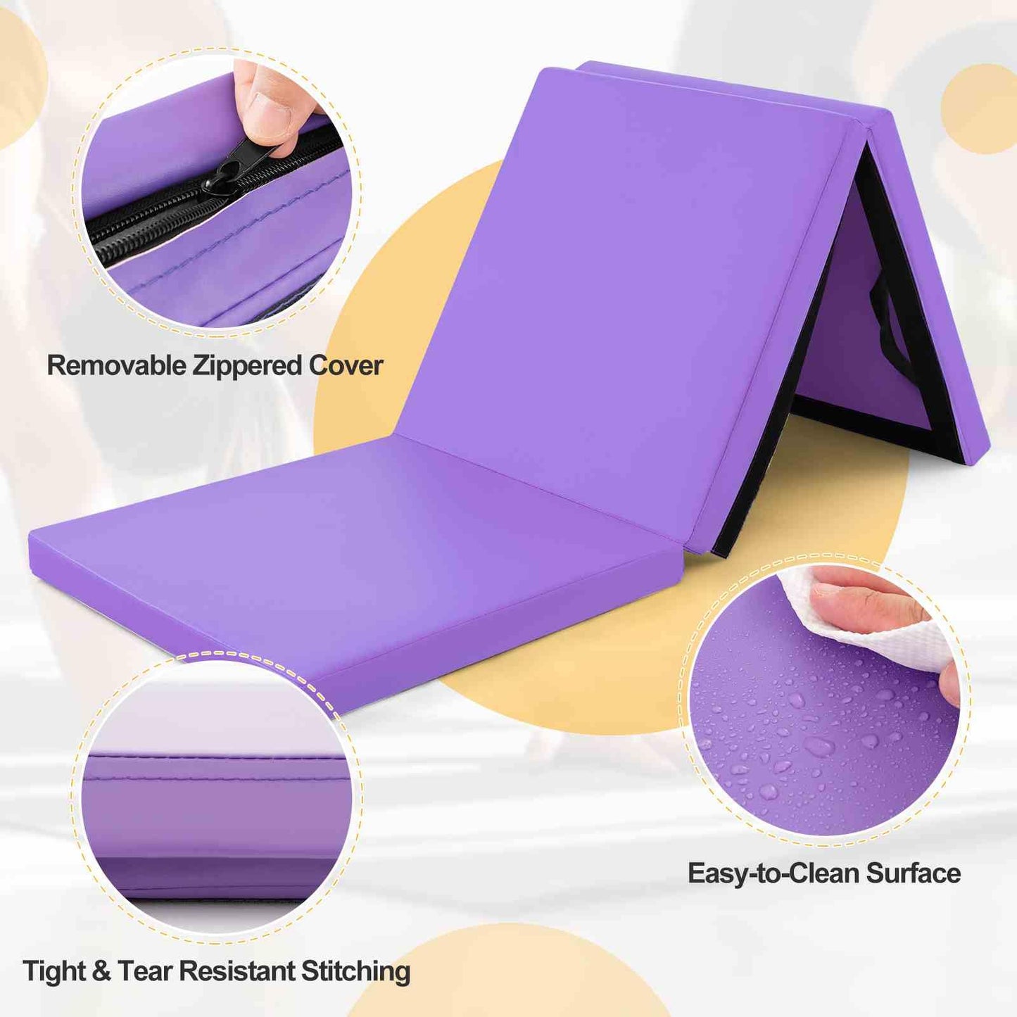 180 x 60 cm Portable 3-Fold Tumbling Mat with 2 Handles