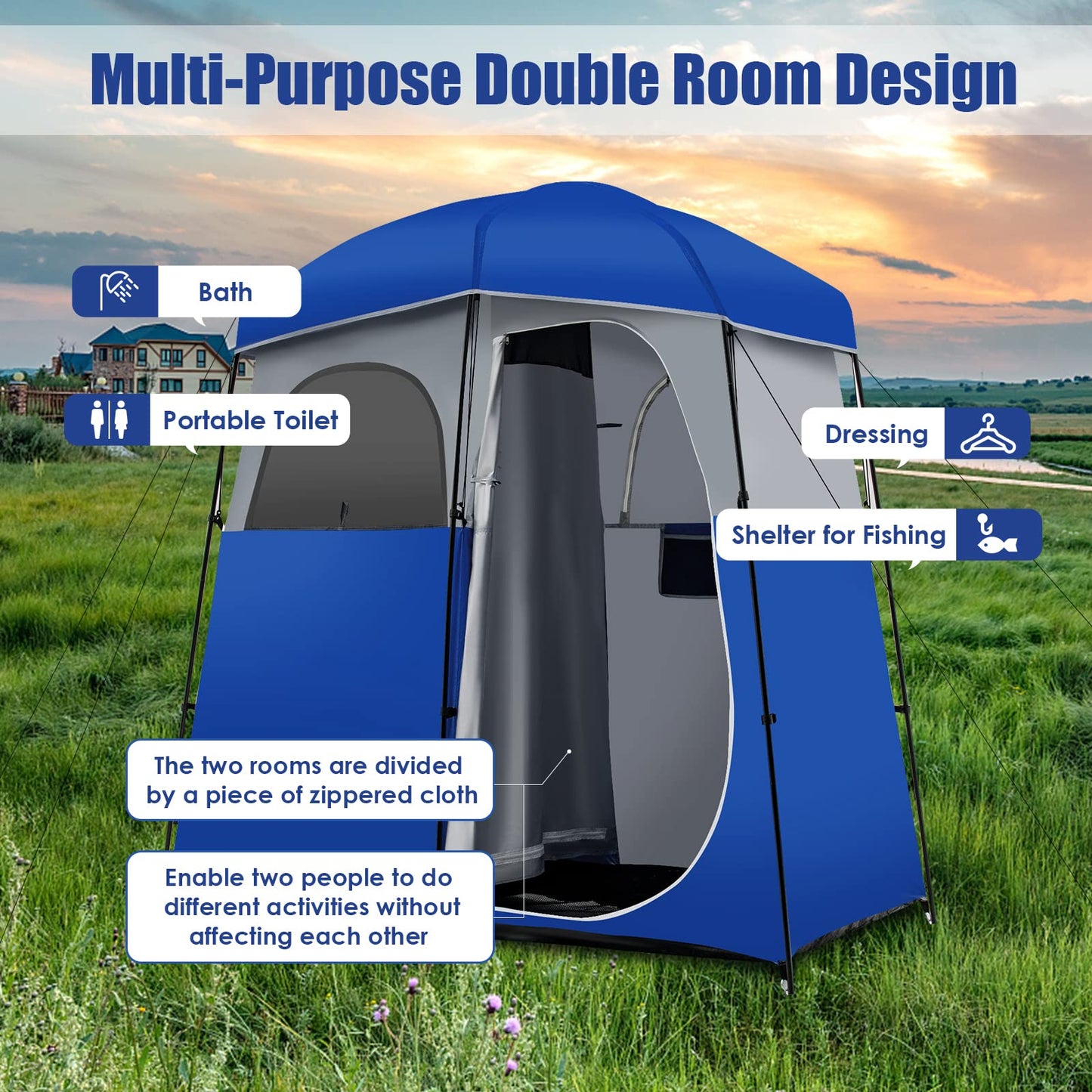 Double-Room Camping Shower Tent Changing Room Privacy Tent