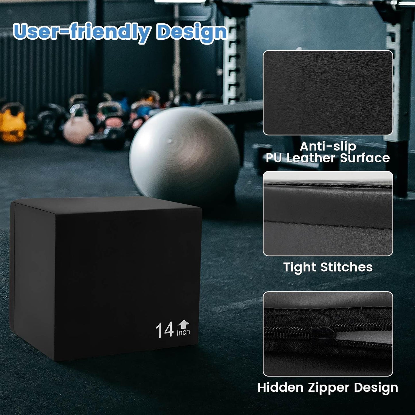 16 Inch Foam Jumping Box with 3 Heights & Easy-to-Clean PU Cover