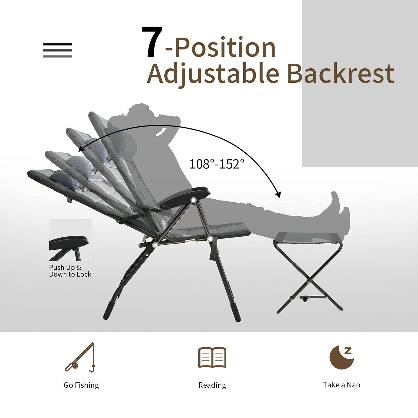 4PCS Patio Dining Chairs & Ottoman With 7-Position Adjustable Backrest