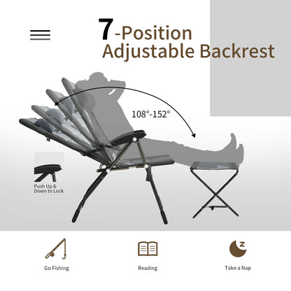 4PCS Patio Dining Chairs & Ottoman With 7-Position Adjustable Backrest