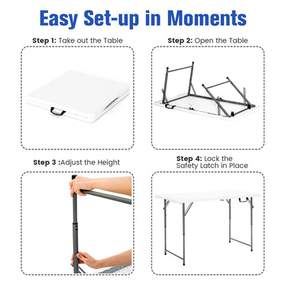 Portable Bi-fold Picnic Table with 3-Level Height Adjustment Carrying Handle