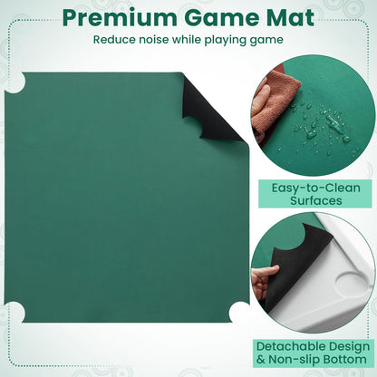 90cm Folding Mahjong Table Portable with Felt Mat and Cup Holders