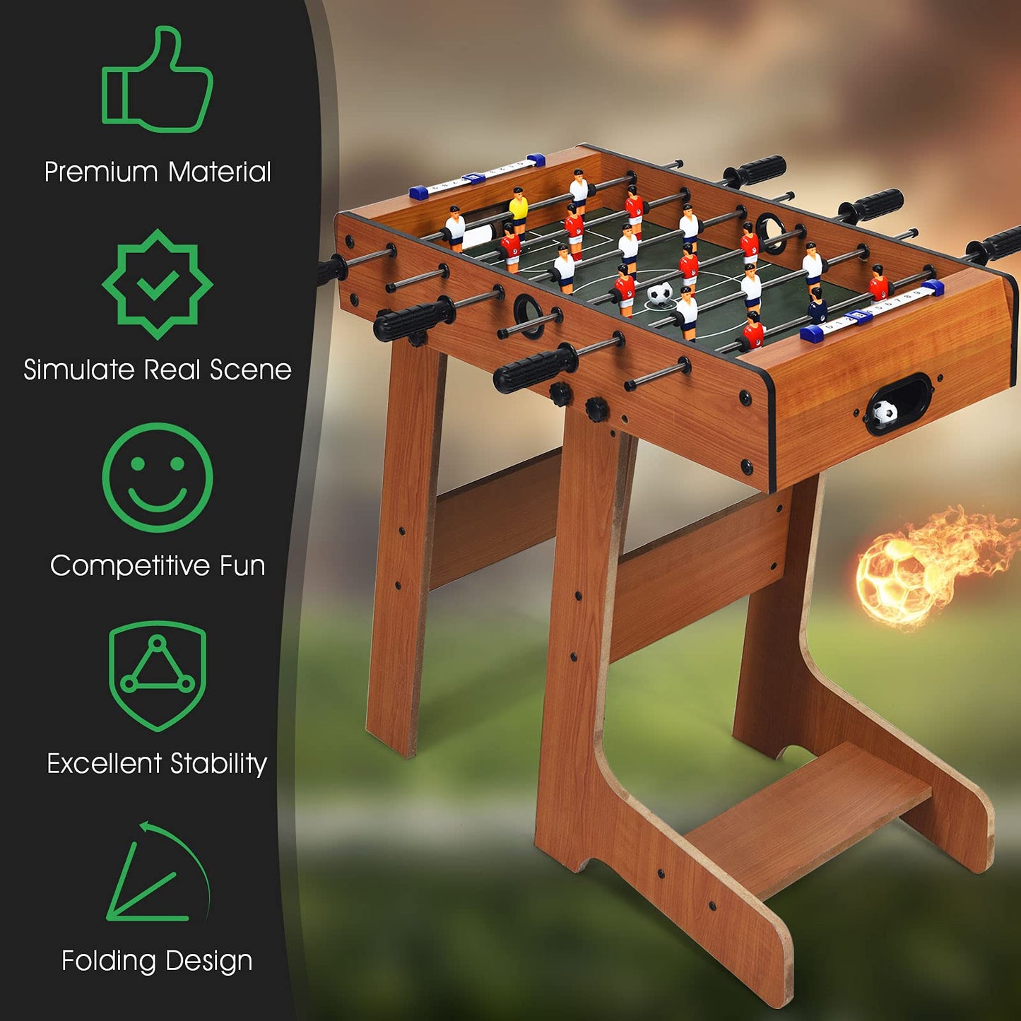 Tabletop Foosball Table with 2 Balls & Score Keeper for Game Room