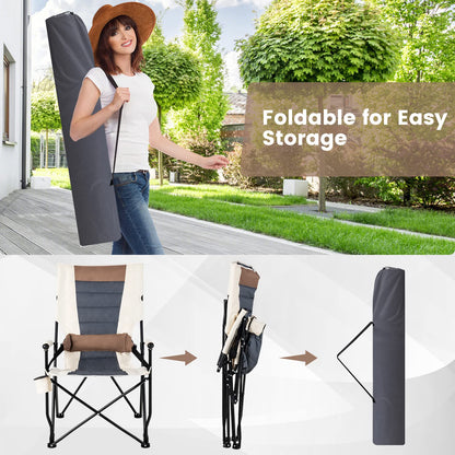 Portable High Back Camping Chair with Hard Armrest and Waist Pillow