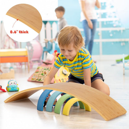 Wooden Wobble Balance Board Bamboo Yoga Curvy Board w/ Polished Edge