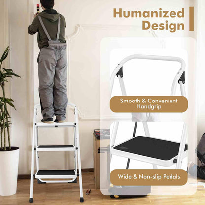 3-Tread Step Ladder with Convenient Hand Grip for Home Garage Kitchen