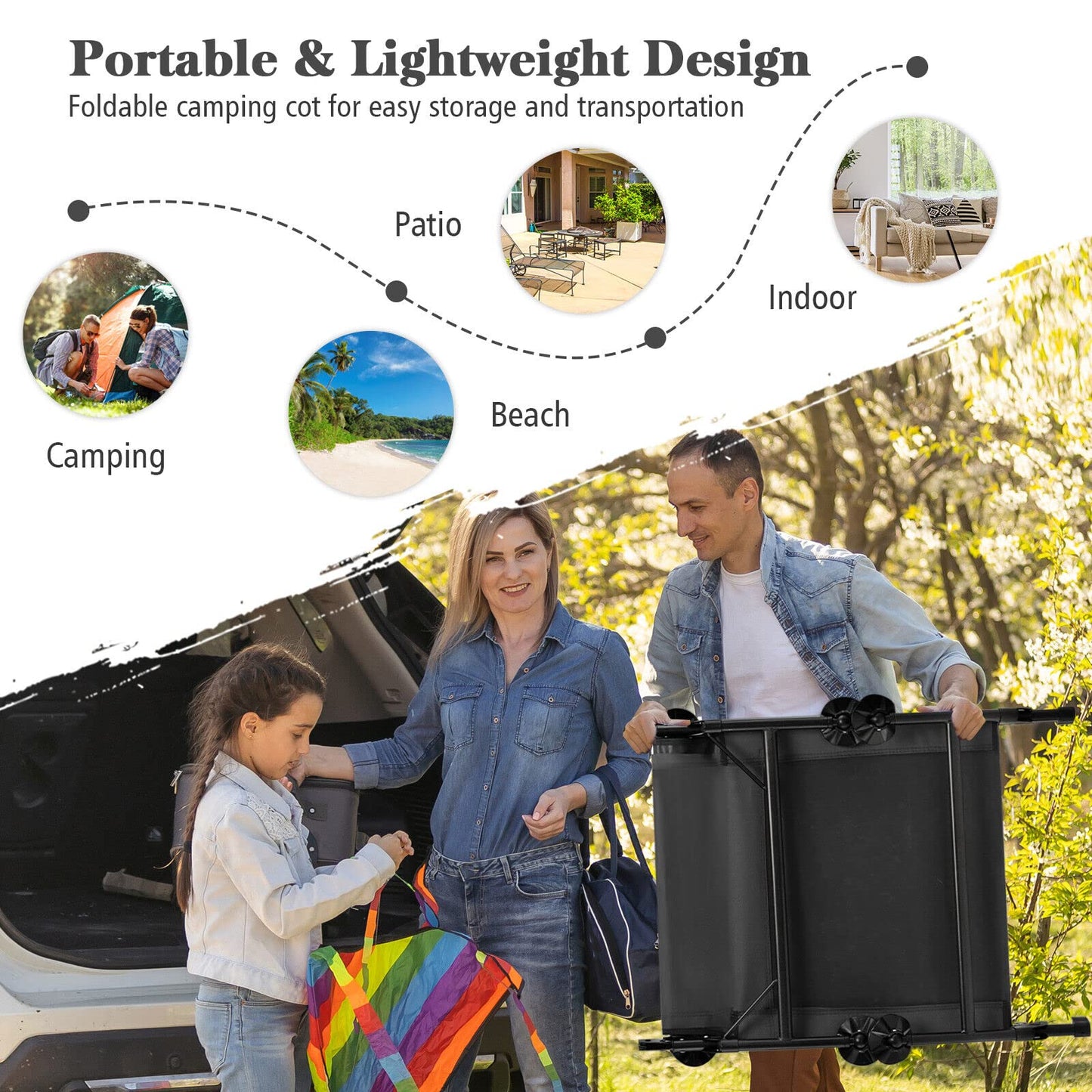 Folding Camping Cot With Detachable Mattress 360° Swivel Foot Cover