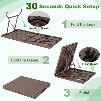 1.5m Folding Picnic Table w/Rattan Grain HDPE Tabletop