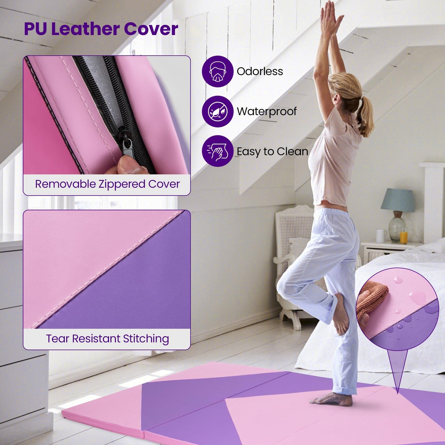 300 cm x 117 cm x 5 cm Folding Exercise Mat with Hook & Loop Fasteners & Carrying Handle