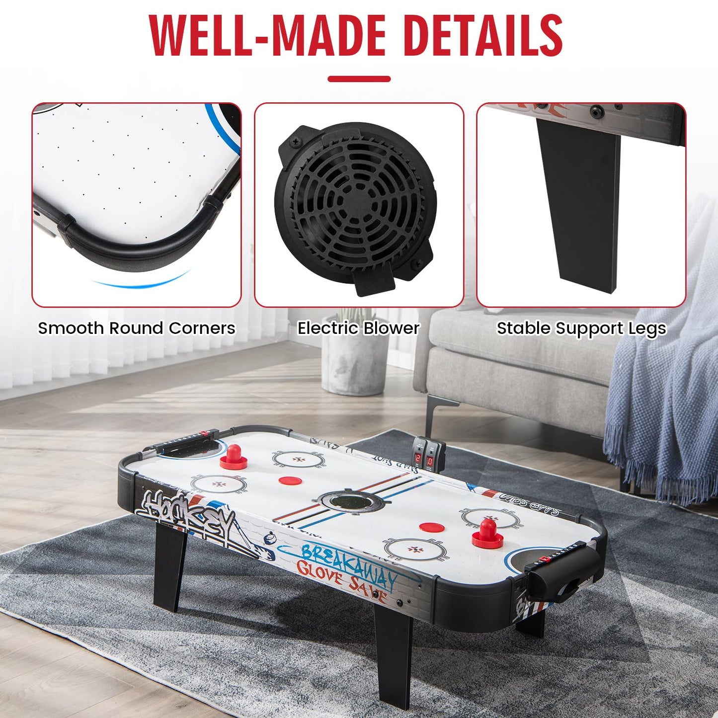 107cm Air Powered Hockey Table W/ 2 Pucks