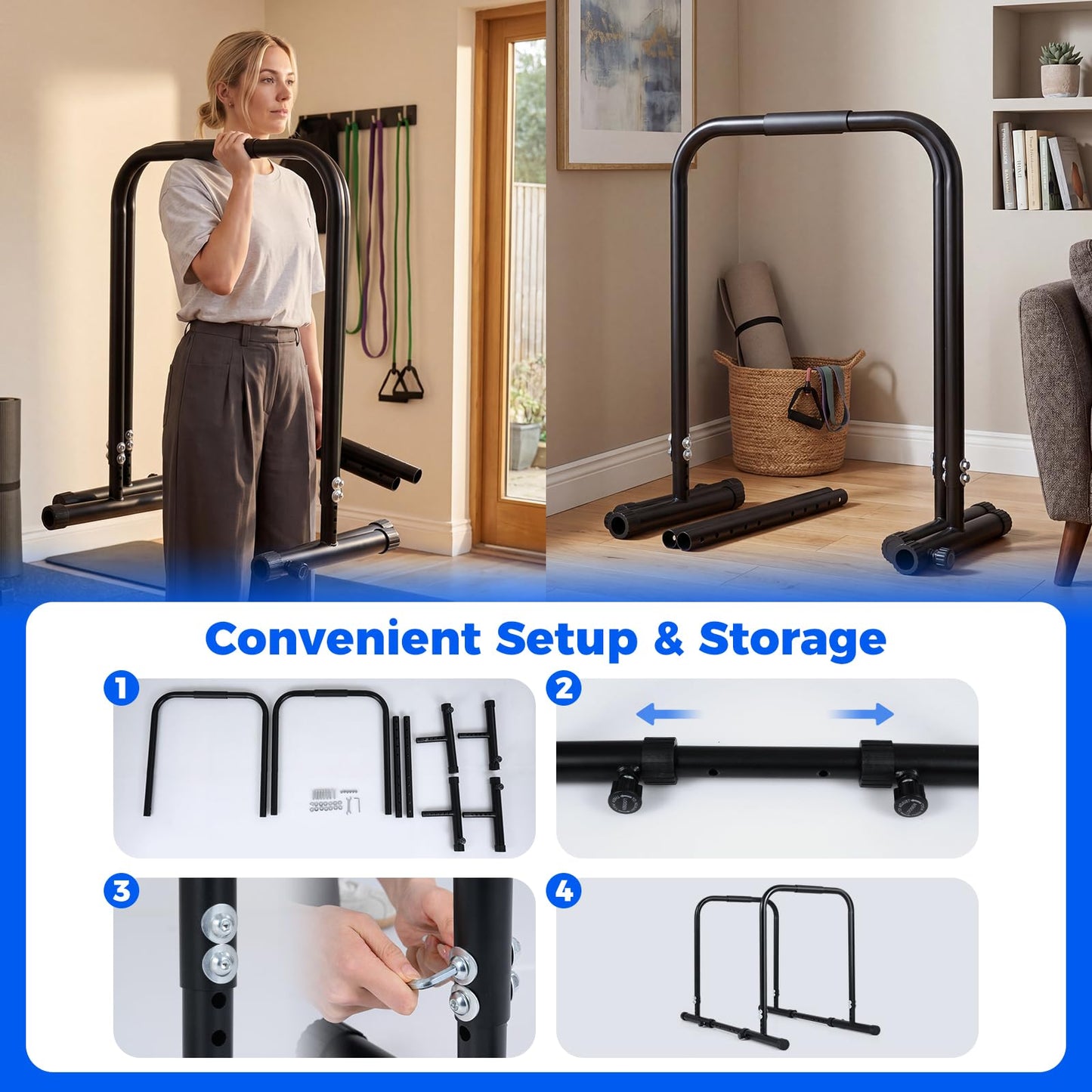 Adjustable Dip Bar, Heavy Duty Parallette Push Up Stand with 660 LBS Capacity
