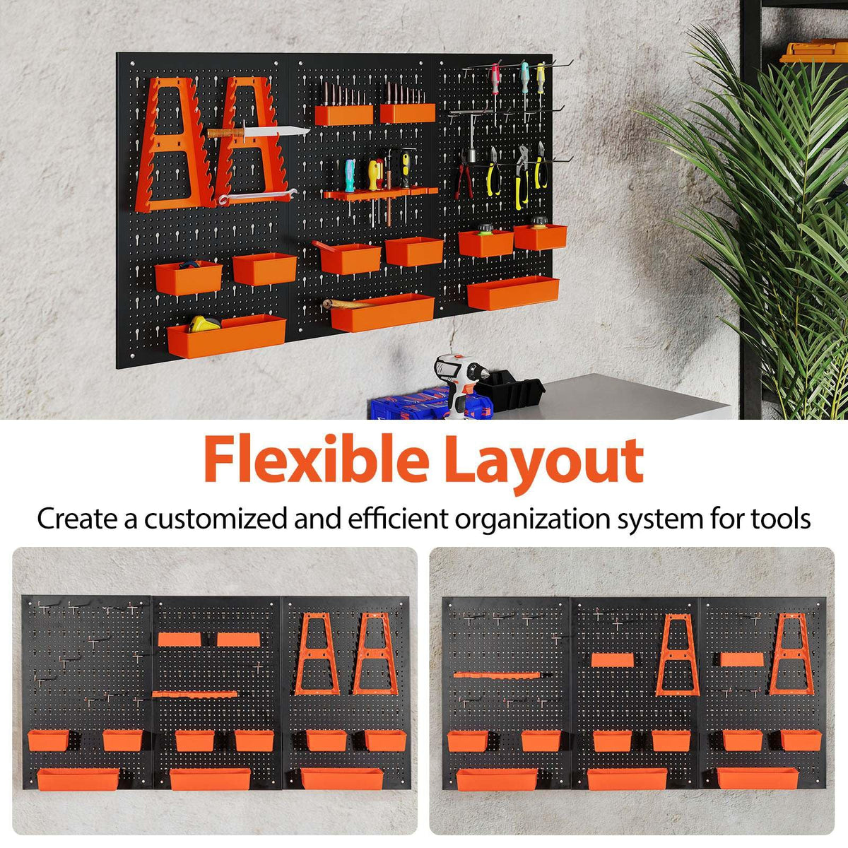9-Bin Parts Rack Organizer with Hammer Racks and Tool Holders