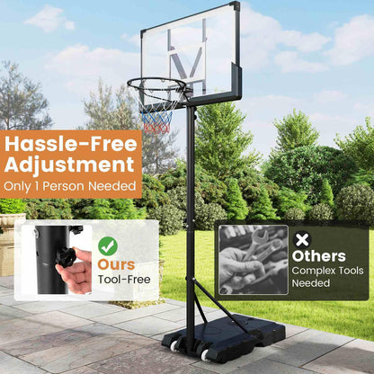 Portable Basketball Hoop with Impact Resistant Backboard & Fillable Base for Poolside