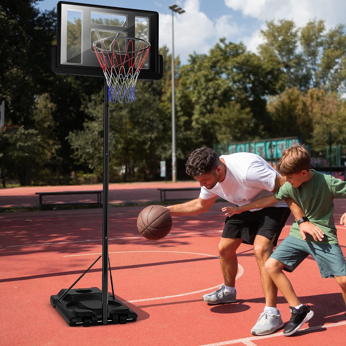 Portable Basketball Hoop System 180-305cm Adjustable Basketball Goal System w/ 2 Wheels